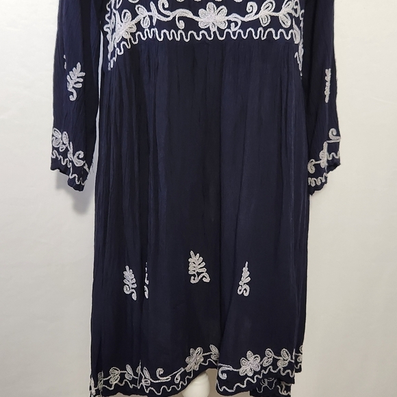 Exist Dress Tunic Blue Floral Embroidered Pullover Baby Doll Women Size M Boho - Picture 4 of 16